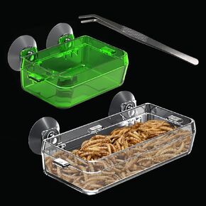 2 Pack Reptile Feeding Dish Bowl with Tongs, Reptile Food Dish Water Bowl, Amphibian Reptile Feeding Terrarium Bowls with Suction Cups for Lizard Bearded Dragon Frog Gecko Hermit Crab, Small and Large in Kuwait
