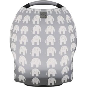 MoM-me Nursing Cover, Multi use for Baby Car Seat Cover, Breastfeeding, Canopy, Stroller and Infant Pillow Wrap or Cover Ups. for Boys and Girls. Grey/White Elephant Design in Saudi Arabia