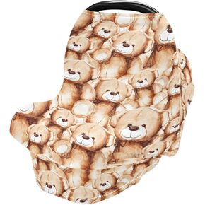 Brown Teddy Bear Baby Car Seat Covers Cartoon Animal Carseat Canopy Soft Infant Stroller Cover Nursing Breastfeeding Covers for Girls Boys Newborn Fit Summer Spring Autumn in Kuwait