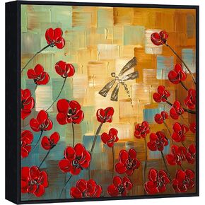 Wieco Art Dragonfly Extra Large Modern Flowers Artwork 100% Hand Painted Gallery Wrapped Floral Oil Paintings on Canvas Wall Art Ready to Hang for Living Room Home Decor Office Decorations XL in Kuwait