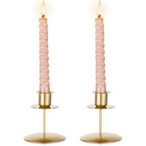 Sziqiqi Candlestick Candle Holders Gold - Small Candlesticks Holder for Wedding Taper Candle Stick Holders Decoration for Halloween Christmas Valentine Set of 2