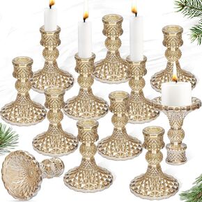 Daofary Taper Candlestick Holder Set of 12, Clear Glass Candle Holders for Candlesticks, Crystal Taper Candle Holders for Table Centerpiece Fit 0.8 Inch Candles (Clear) in Kuwait