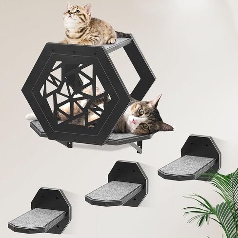 اثاث سداسي الشكل يثبت على الحائط بتصميم قطة (اسود) in Kuwait