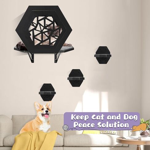 اثاث سداسي الشكل يثبت على الحائط بتصميم قطة (اسود) in Kuwait