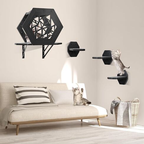 اثاث سداسي الشكل يثبت على الحائط بتصميم قطة (اسود) in Kuwait