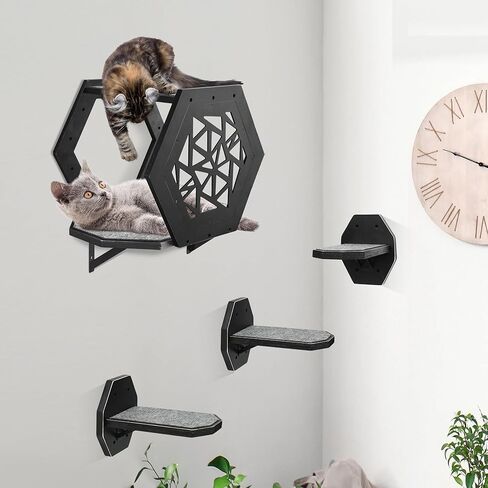 اثاث سداسي الشكل يثبت على الحائط بتصميم قطة (اسود) in Kuwait