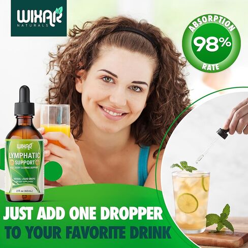 قطرات مكملات التصريف اللمفاوي من ويكسار | سائل عشبي 7 في 1 يدعم النظام الليمفاوي | دعم المناعة مع إشنسا، وجذور عرق السوس، والبرسيم الأحمر، وجذور الأرقطيون، وأعشاب السواطير | 2 أونصة سائلة in Kuwait