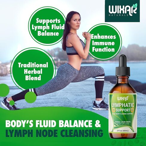 قطرات مكملات التصريف اللمفاوي من ويكسار | سائل عشبي 7 في 1 يدعم النظام الليمفاوي | دعم المناعة مع إشنسا، وجذور عرق السوس، والبرسيم الأحمر، وجذور الأرقطيون، وأعشاب السواطير | 2 أونصة سائلة in Kuwait