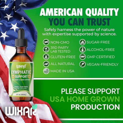 قطرات مكملات التصريف اللمفاوي من ويكسار | سائل عشبي 7 في 1 يدعم النظام الليمفاوي | دعم المناعة مع إشنسا، وجذور عرق السوس، والبرسيم الأحمر، وجذور الأرقطيون، وأعشاب السواطير | 2 أونصة سائلة in Kuwait