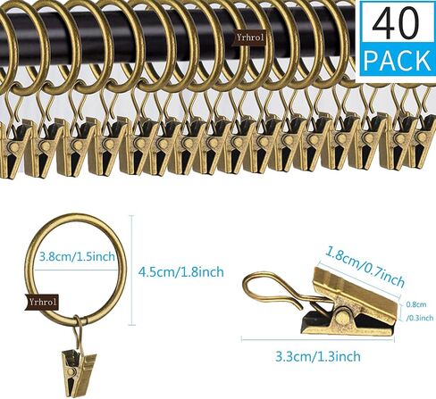 40 قطعة من حلقات الستارة مقاس 1.5 بوصة لقضيب الستارة، حلقة ستارة معدنية نحاسية عتيقة مع مشابك، ستائر مزخرفة بقطر داخلي ومشابك لقضيب الستارة للحمام والمعيشة وغرفة الضيوف in Kuwait
