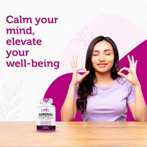 Adrenal Support - Cortisol Manager - Advance Stress Relief Formula with Complex of Vitamin C, B6 Ashwagandha Root & L-TYROSINE Fatigue Supplement Specially Designed for Women by Ladyme - 60 Capsules in Kuwait