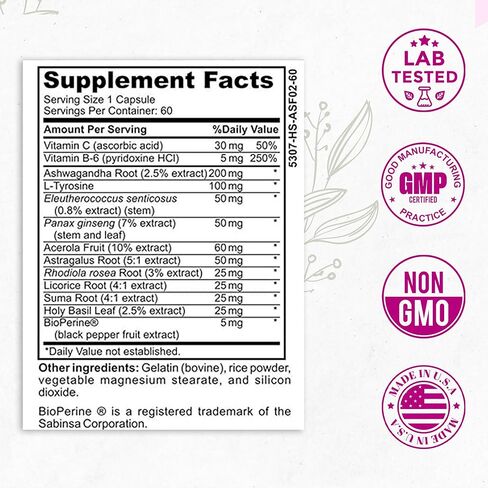 Adrenal Support - Cortisol Manager - Advance Stress Relief Formula with Complex of Vitamin C, B6 Ashwagandha Root & L-TYROSINE Fatigue Supplement Specially Designed for Women by Ladyme - 60 Capsules in Kuwait