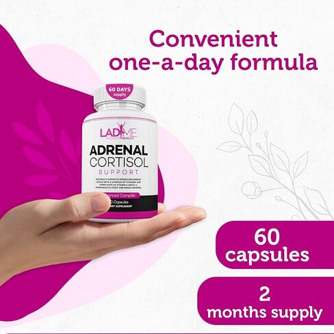 Adrenal Support - Cortisol Manager - Advance Stress Relief Formula with Complex of Vitamin C, B6 Ashwagandha Root & L-TYROSINE Fatigue Supplement Specially Designed for Women by Ladyme - 60 Capsules in Kuwait