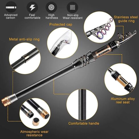 ShinePick Fishing Rod Kit, Telescopic Fishing Pole and Reel Combo Full Kit with Line Lures Hooks Carrier Bag for Travel Saltwater Freshwater Boat Fishing Beginners in Kuwait