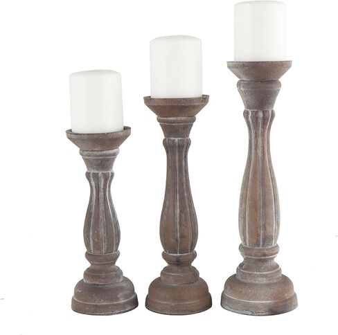 حامل شموع على شكل خشب من ديكو 79، مجموعة من 3 قطع، 15 بوصة، 13 بوصة، 11 بوصة ارتفاع، أبيض in Kuwait
