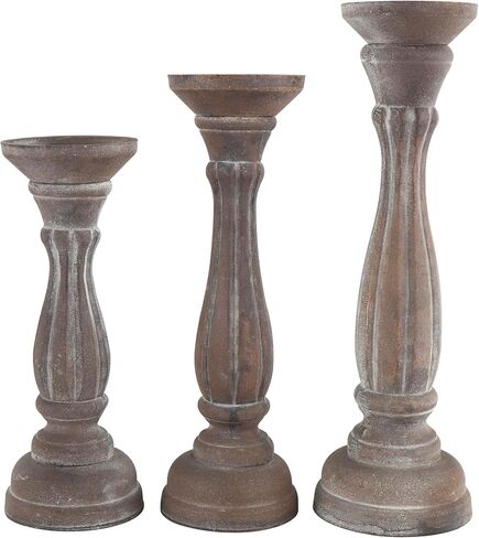 حامل شموع على شكل خشب من ديكو 79، مجموعة من 3 قطع، 15 بوصة، 13 بوصة، 11 بوصة ارتفاع، أبيض in Kuwait