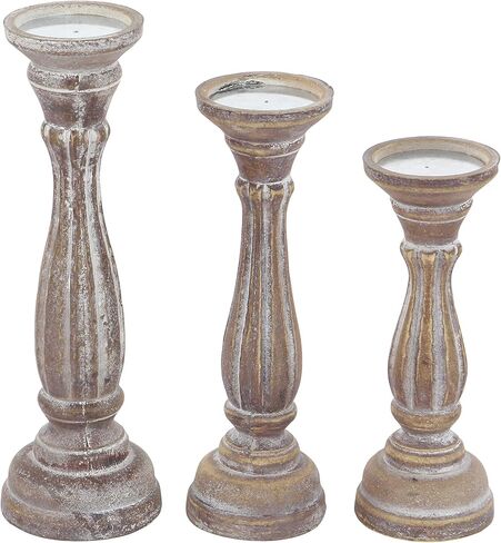 حامل شموع على شكل خشب من ديكو 79، مجموعة من 3 قطع، 15 بوصة، 13 بوصة، 11 بوصة ارتفاع، أبيض in Kuwait