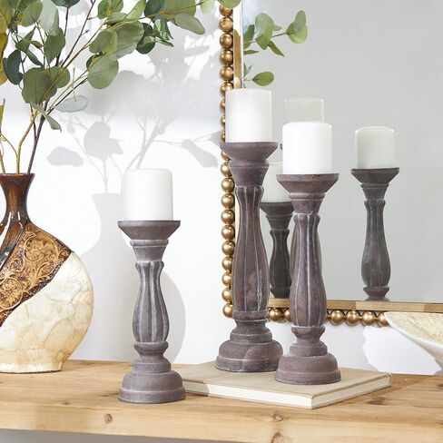 حامل شموع على شكل خشب من ديكو 79، مجموعة من 3 قطع، 15 بوصة، 13 بوصة، 11 بوصة ارتفاع، أبيض in Kuwait