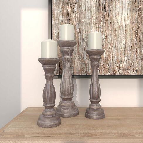 حامل شموع على شكل خشب من ديكو 79، مجموعة من 3 قطع، 15 بوصة، 13 بوصة، 11 بوصة ارتفاع، أبيض in Kuwait