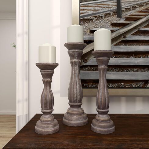 حامل شموع على شكل خشب من ديكو 79، مجموعة من 3 قطع، 15 بوصة، 13 بوصة، 11 بوصة ارتفاع، أبيض in Kuwait