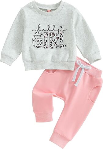 allshope Toddler Baby Girl Fall Outfit Letter Print Sweatshirt Tops Elastic Waist Pant Cute Infant Newborn Winter Clothes Set in Saudi Arabia