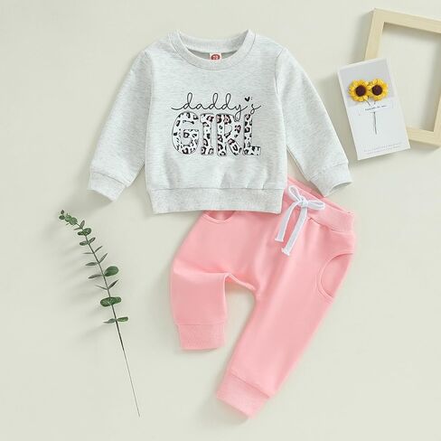 allshope Toddler Baby Girl Fall Outfit Letter Print Sweatshirt Tops Elastic Waist Pant Cute Infant Newborn Winter Clothes Set in Saudi Arabia