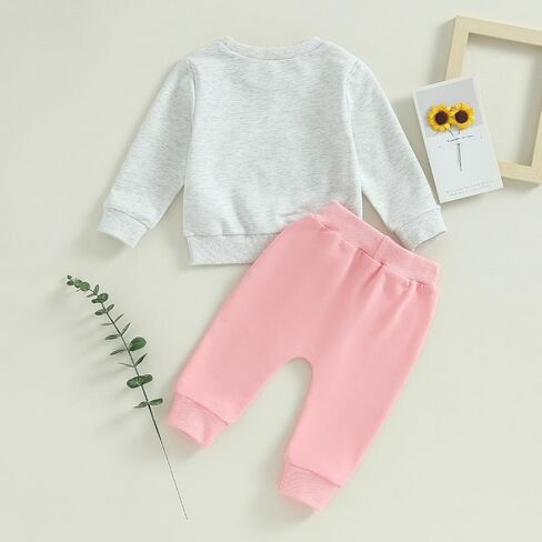 allshope Toddler Baby Girl Fall Outfit Letter Print Sweatshirt Tops Elastic Waist Pant Cute Infant Newborn Winter Clothes Set in Saudi Arabia