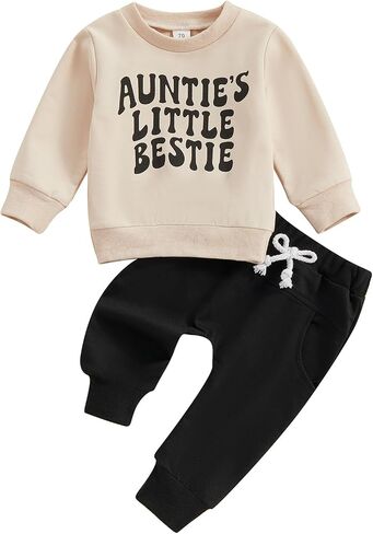 Toddler Baby Girl Clothes Aunties Bestie Letter Sweatshirts Solid Color Outfit Pants Fall Winter Set in Kuwait