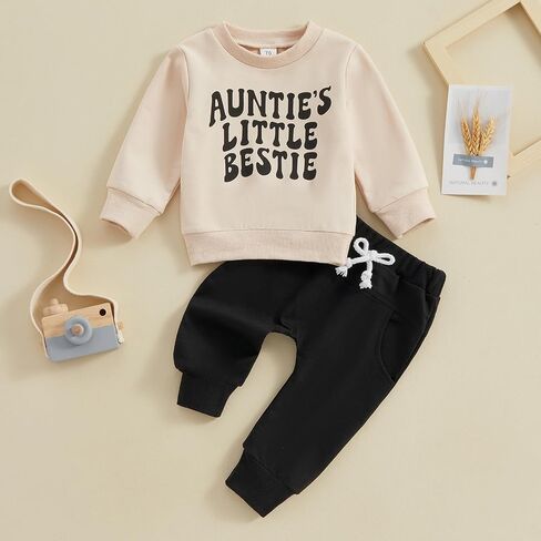 Toddler Baby Girl Clothes Aunties Bestie Letter Sweatshirts Solid Color Outfit Pants Fall Winter Set in Kuwait