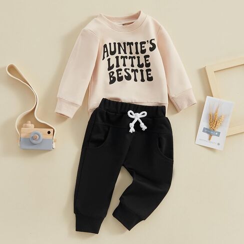 Toddler Baby Girl Clothes Aunties Bestie Letter Sweatshirts Solid Color Outfit Pants Fall Winter Set in Kuwait
