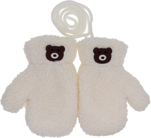 Little Boys Girls Bear Winter Warm Plush Mittens with String Kids Baby Soft Thick Fleece Lined Gloves in Kuwait