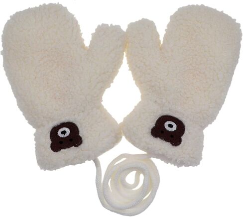 Little Boys Girls Bear Winter Warm Plush Mittens with String Kids Baby Soft Thick Fleece Lined Gloves in Kuwait