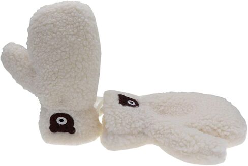 Little Boys Girls Bear Winter Warm Plush Mittens with String Kids Baby Soft Thick Fleece Lined Gloves in Kuwait