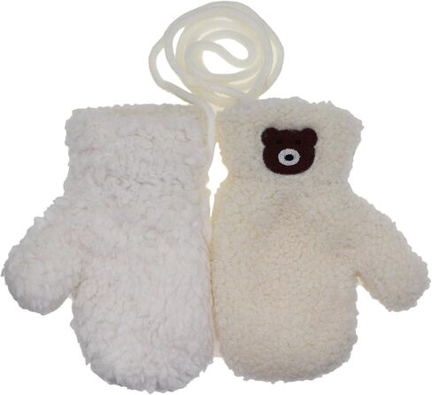 Little Boys Girls Bear Winter Warm Plush Mittens with String Kids Baby Soft Thick Fleece Lined Gloves in Kuwait