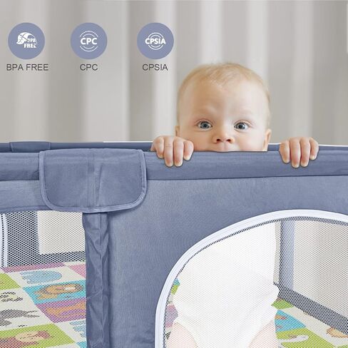 قفص لعب للأطفال مع حصيرة، قفص لعب كبير جدًا للأطفال الرضع والأطفال الصغار، ساحة لعب للأطفال مع كرة محيط، منطقة سياج للأطفال بدون فجوة مع شبكة مسامية، قفص أمان للأطفال (رمادي 199.56 سم × 183.44 سم) in Kuwait