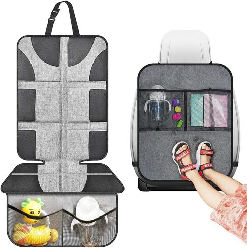 Car Seat Protector Kick Mat Backseat Organizer, Universal Back Seat Cover for Child Waterproof Protection for Vehicles to Protect from Dirt, Mud & Scratches Keeping Neat, 2 Mesh Storage Pockets in Kuwait
