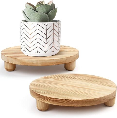 DEAMACE Wood Riser للديكور، 2 حزمة حامل قاعدة خشبية للعرض، صينية خشبية مستديرة لعداد المطبخ، حامل قاعدة خشبية لوعاء النبات في الداخل in Kuwait
