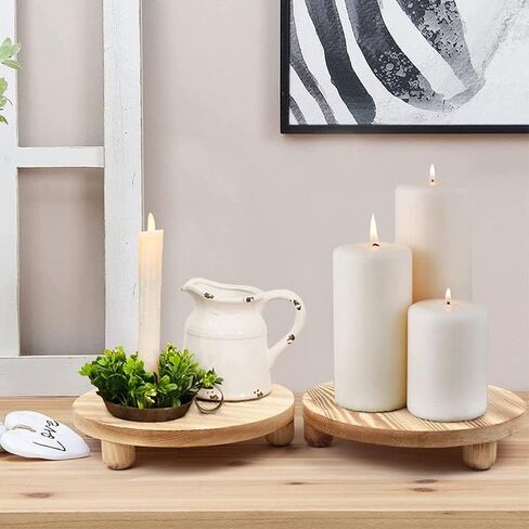 DEAMACE Wood Riser للديكور، 2 حزمة حامل قاعدة خشبية للعرض، صينية خشبية مستديرة لعداد المطبخ، حامل قاعدة خشبية لوعاء النبات في الداخل in Kuwait