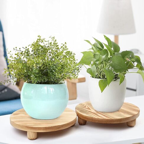 DEAMACE Wood Riser للديكور، 2 حزمة حامل قاعدة خشبية للعرض، صينية خشبية مستديرة لعداد المطبخ، حامل قاعدة خشبية لوعاء النبات في الداخل in Kuwait