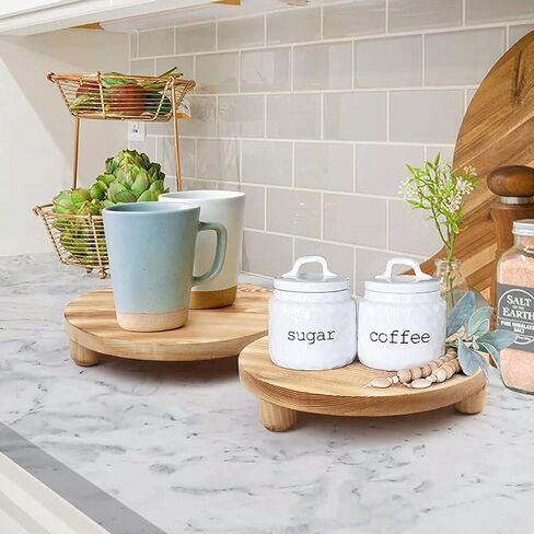 DEAMACE Wood Riser للديكور، 2 حزمة حامل قاعدة خشبية للعرض، صينية خشبية مستديرة لعداد المطبخ، حامل قاعدة خشبية لوعاء النبات في الداخل in Kuwait