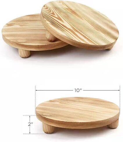 DEAMACE Wood Riser للديكور، 2 حزمة حامل قاعدة خشبية للعرض، صينية خشبية مستديرة لعداد المطبخ، حامل قاعدة خشبية لوعاء النبات في الداخل in Kuwait
