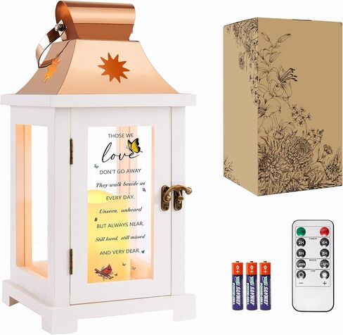 WOODEXPE Memorial Lantern Sympathy Gift for Loss of Loved One with Flickering LED Candle and Remote Control Bereavement Remembrance Memorial Gift, Golden in Saudi Arabia