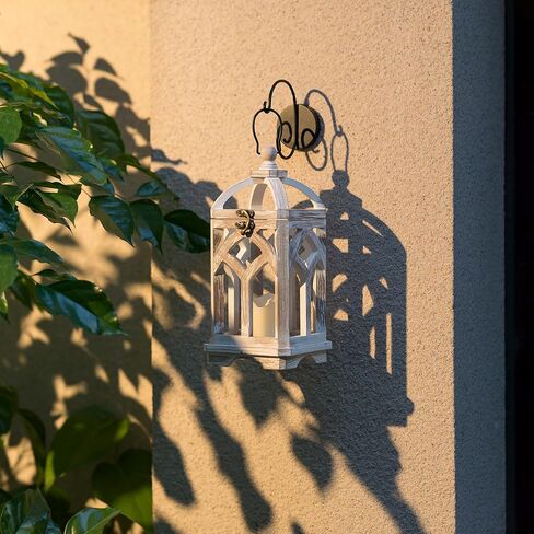 مجموعة فوانيس شموع مزخرفة من Staymoment Farmhouse مكونة من 2، حامل شموع خشبي ريفي داخلي لغطاء الموقد المركزي للطاولة، 30.48 سم و40.64 سم ديكور منزلي معلق لشموع LED والشموع الحقيقية، مطلية باللون الأبيض in Kuwait