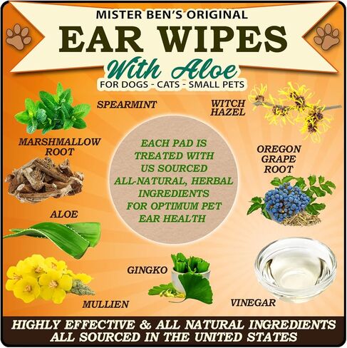 مستر بينز مناديل مبللة اصلية لتنظيف الاذن مقاس XXL للكلاب والقطط والحيوانات الاليفة الصغيرة - مناديل مبللة اكثر فعالية لتهدئة وتنظيف الروائح والحكة والتهيجات - حوالي 100 وسادة كبيرة جدا 3 انش in Kuwait