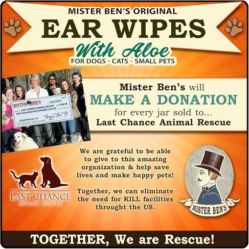 مستر بينز مناديل مبللة اصلية لتنظيف الاذن مقاس XXL للكلاب والقطط والحيوانات الاليفة الصغيرة - مناديل مبللة اكثر فعالية لتهدئة وتنظيف الروائح والحكة والتهيجات - حوالي 100 وسادة كبيرة جدا 3 انش in Kuwait