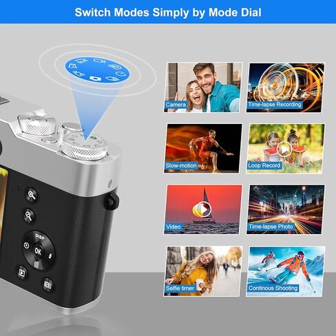 كاميرا رقمية بدقة 5K للتركيز التلقائي للتصوير الفوتوغرافي وكاميرا تسجيل فيديو بدقة 48 ميجابكسل لكاميرات التكبير والتصغير الرقمي على YouTube بمعدل 16X مع بطاقة SD وبطاريتين وعدسة الكاميرا وقرص الوضع in Kuwait