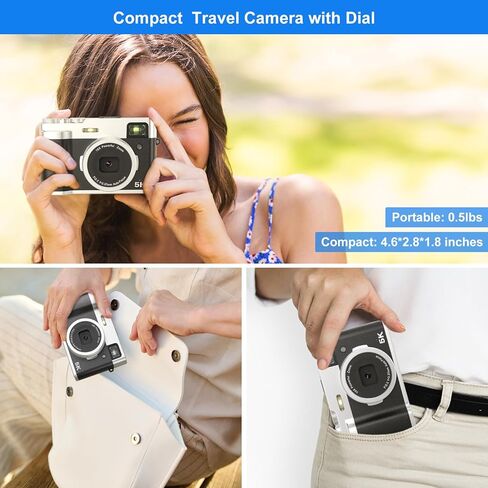 كاميرا رقمية بدقة 5K للتركيز التلقائي للتصوير الفوتوغرافي وكاميرا تسجيل فيديو بدقة 48 ميجابكسل لكاميرات التكبير والتصغير الرقمي على YouTube بمعدل 16X مع بطاقة SD وبطاريتين وعدسة الكاميرا وقرص الوضع in Kuwait