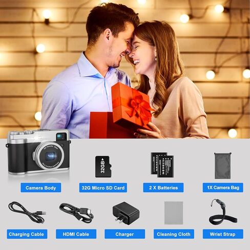 كاميرا رقمية بدقة 5K للتركيز التلقائي للتصوير الفوتوغرافي وكاميرا تسجيل فيديو بدقة 48 ميجابكسل لكاميرات التكبير والتصغير الرقمي على YouTube بمعدل 16X مع بطاقة SD وبطاريتين وعدسة الكاميرا وقرص الوضع in Kuwait