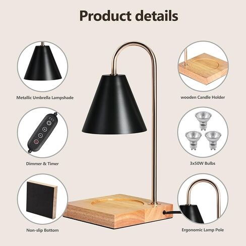 Candle Warmer Lamp, Electric Candle Warmer Lamp for Jar Candles with Timer Auto Shut Off Candle Warming Melting Lamp 3 Bulbs (Black) in Kuwait
