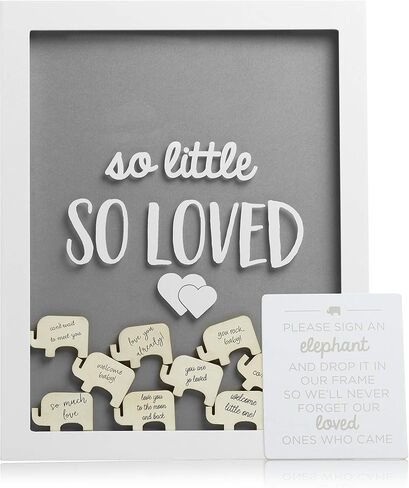 Pearhead Elephant Token Frame, Little Wishes Signature Baby Shower Guestbook Alternative, Pregnancy Keepsake for Soon to be Moms, Baby Shower Decor, Gray and White in Saudi Arabia